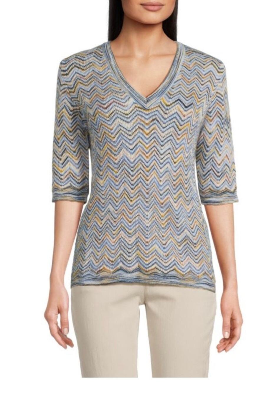 MISSONI Chevron Knit Mohair-Blend Sweater Top - size XL